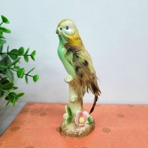 Real Feathered Parakeet Budgie Ceramic Figurine • Hand-Painted Ceramic Bird 🐦🌿
